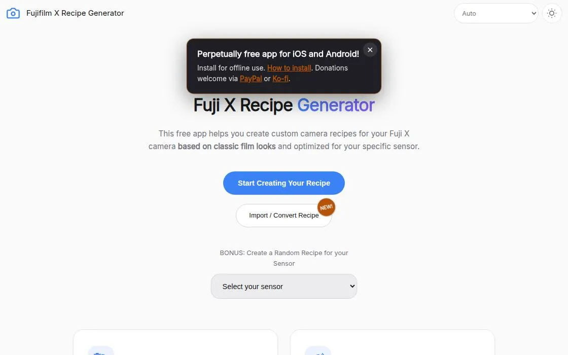 Fuji X Recipe Generator screenshot 2 of 2