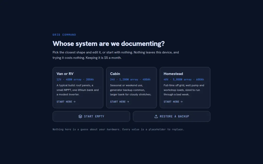 GRID COMMAND, as it opens in a browser tab