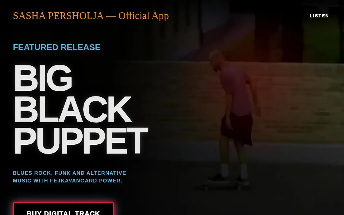 Sasha Persholja Official App, as it opens in a browser tab