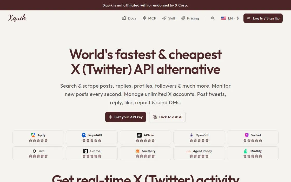 Xquik, as it opens in a browser tab
